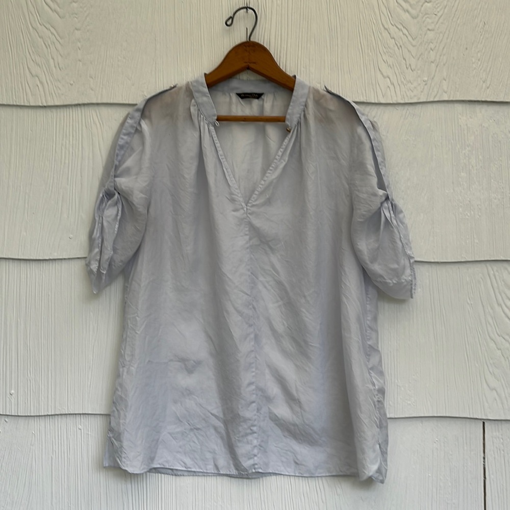 Massimo Dutti Light Blue Silk Blouse - Size 12